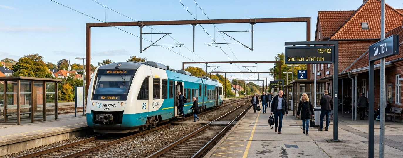 Tog på vej mod Aarhus holder ved Galten Station