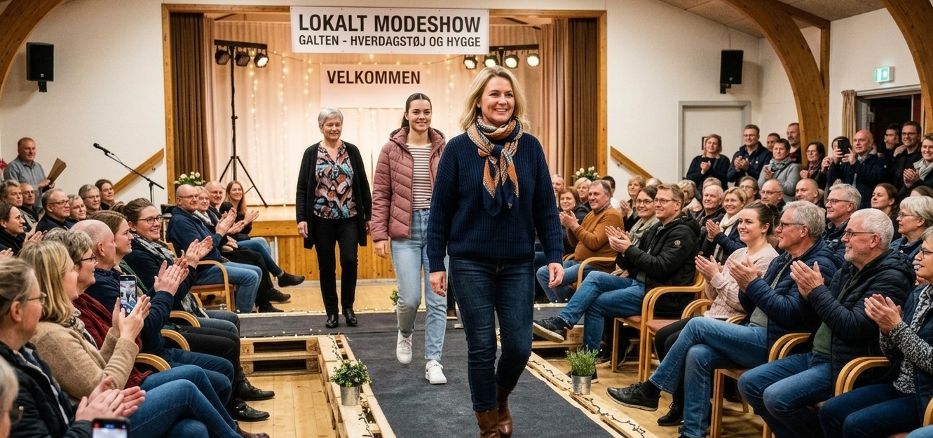 Modeller går på catwalken til lokalt modeshow i Galten foran fuldt hus