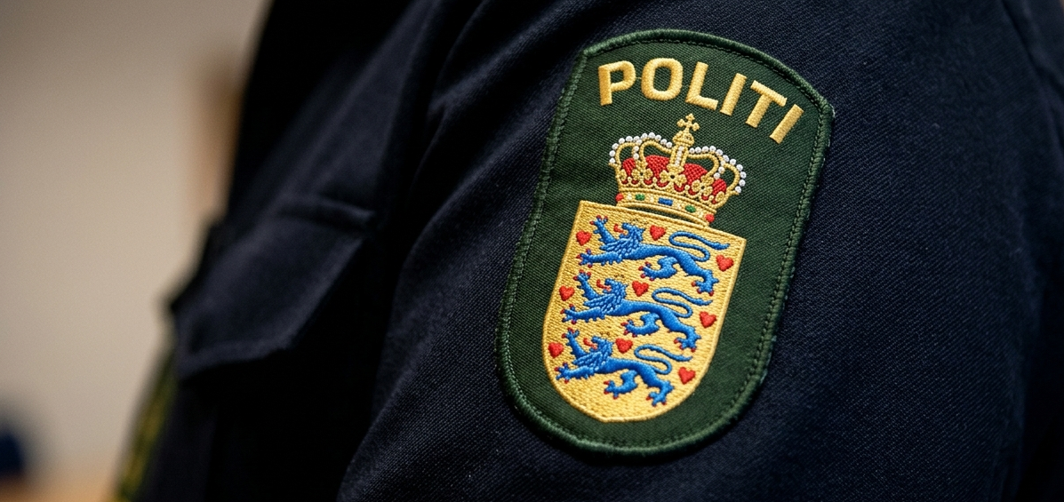 Dansk politis skuldermærke med rigsvåben og POLITI