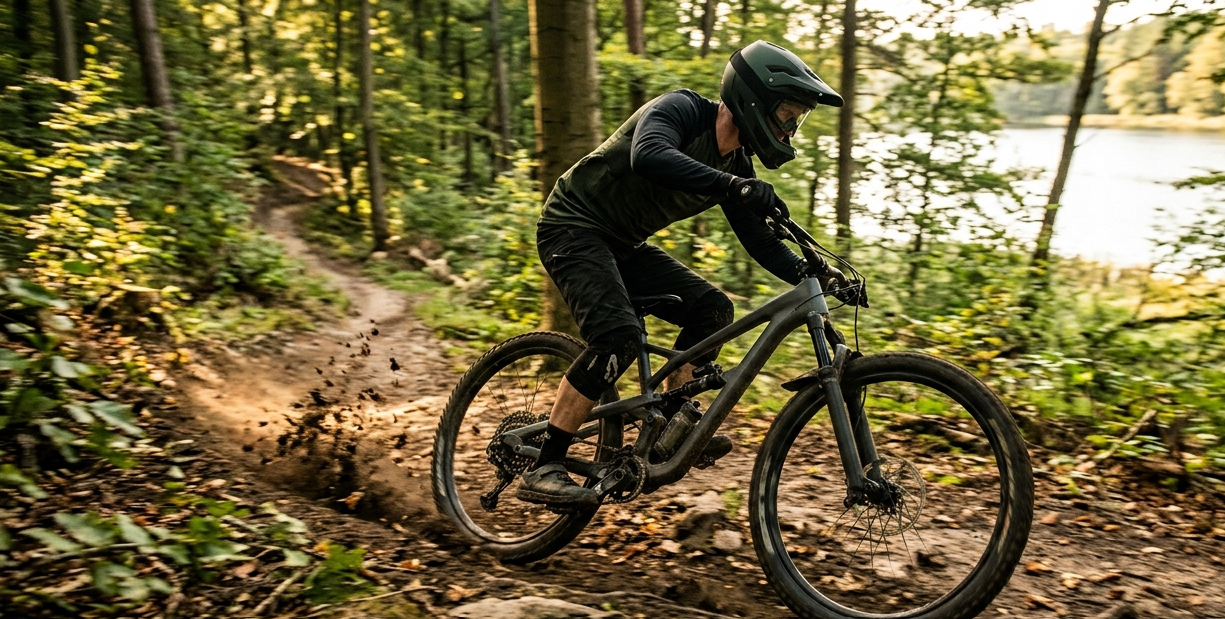 Mountainbiker på skovsti ved Himmelbjerget