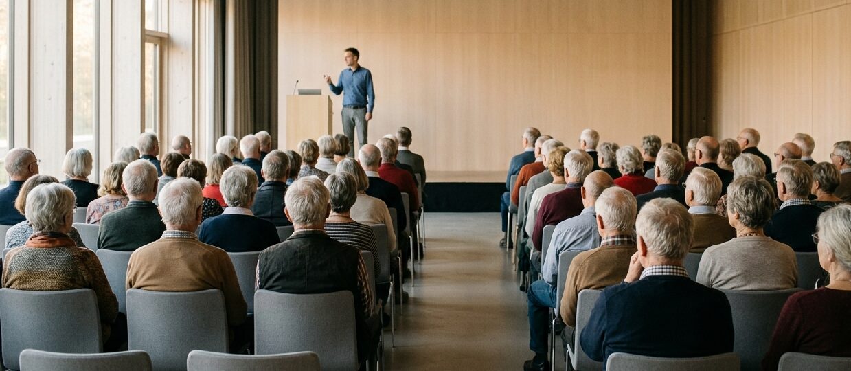 Publikum set bagfra lytter til oplægsholder i Kulturhuset InSide